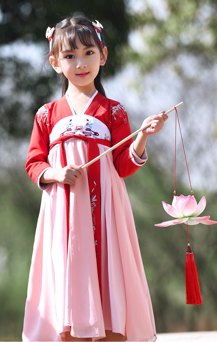 迪士尼(disney)3岁5-6岁8岁儿童女童汉服古装春秋演出服中国风红色