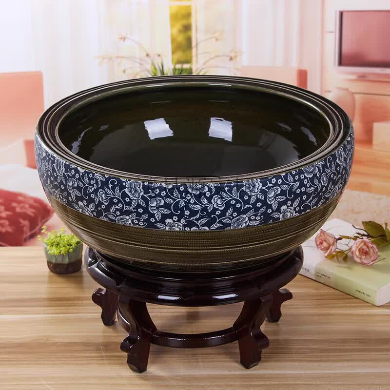 预售年后发货景德镇陶瓷鱼缸大号青花养金鱼缸睡碗莲盆缸乌龟缸盆客厅