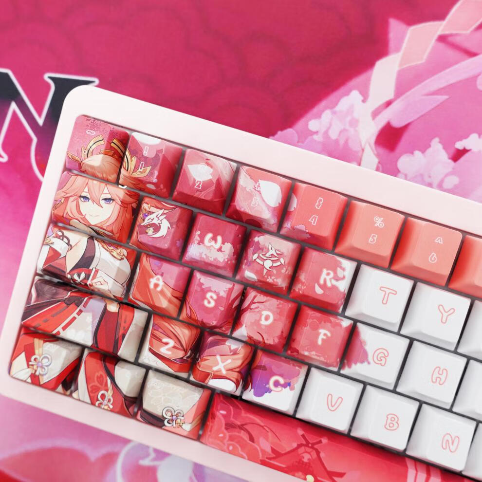 原神八重神子键盘 键帽pbt热升华二次元动漫个性化chery机械无线键盘