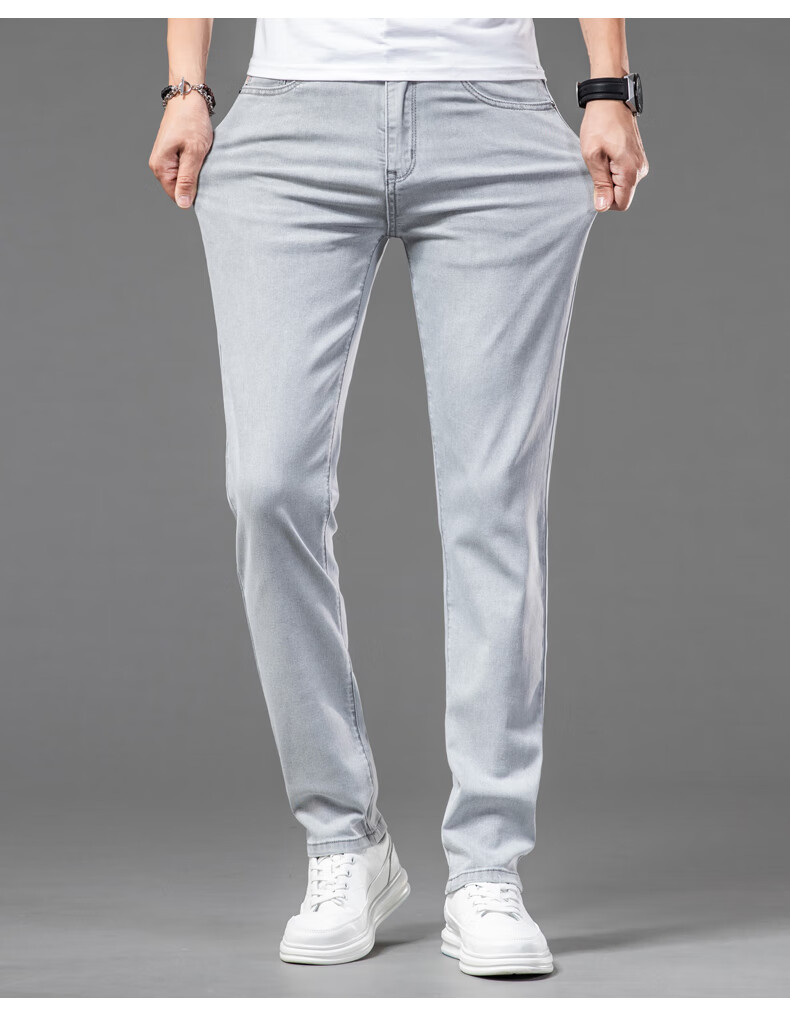 男士修身百搭新款休闲长裤男生弹力复古裤子男715银灰色28腰围二尺一