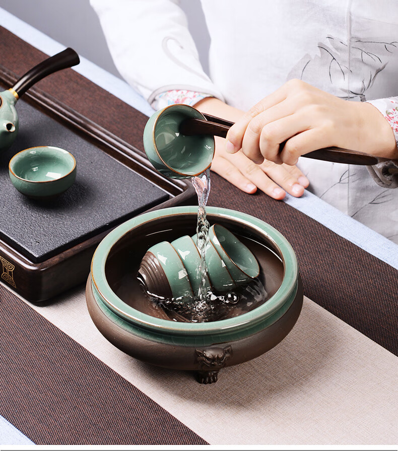 尚言坊功夫茶具配件茶道零件杯洗笔洗水洗哥窑紫砂茶洗茶盆茶海1哥窑