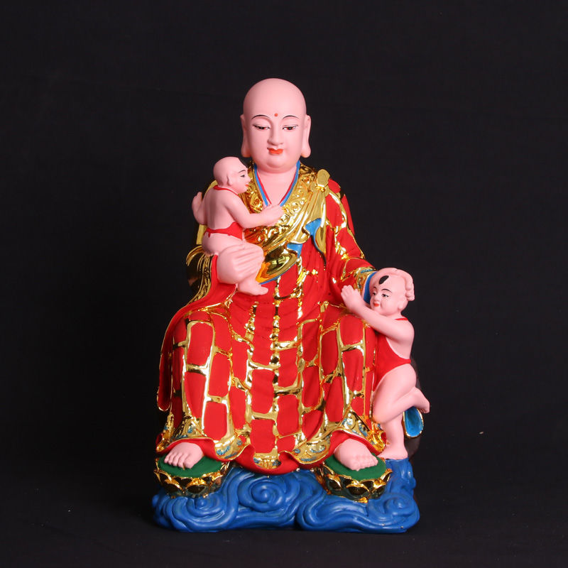 抱婴地藏王菩萨灵婴地藏树脂佛像彩衣佛堂供奉12英寸家居摆件红 12