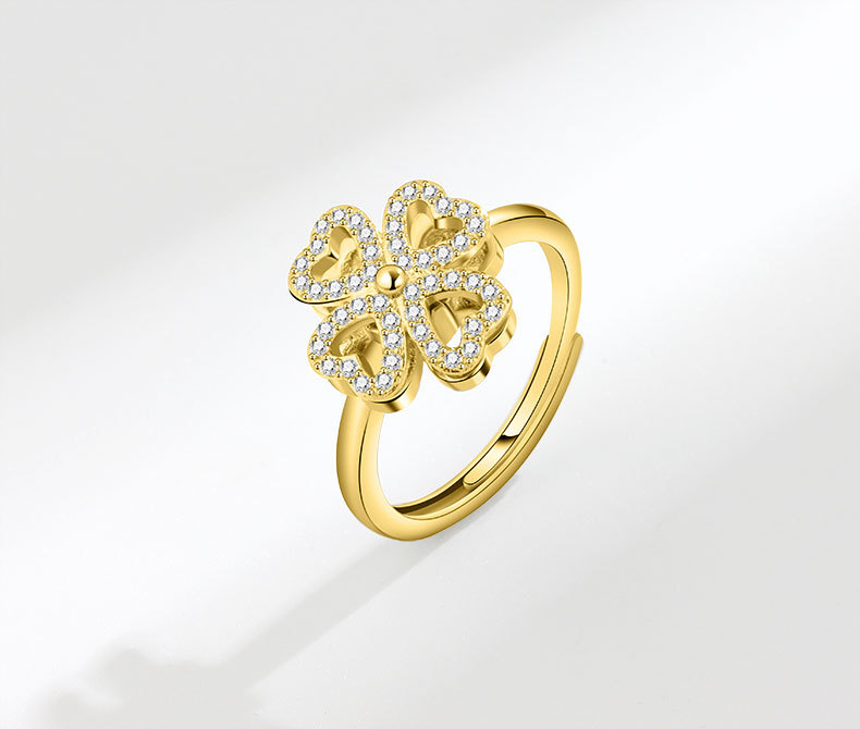 予笙s925银旋转四叶草戒指女可转动简约小众设计感指环时尚轻奢开口