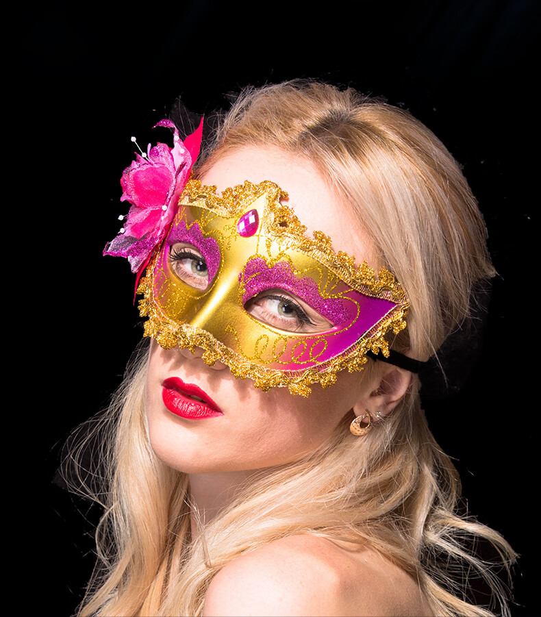 面具半脸女面罩蒙面情趣眼罩舞台假面晚会直播脸罩 尖头电镀侧花面具