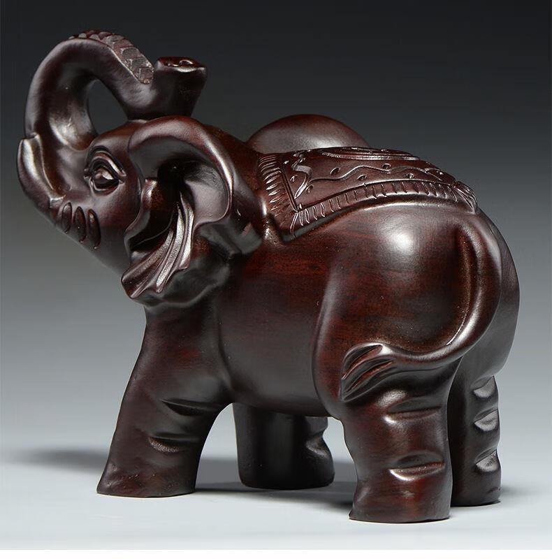 唐砖黑檀木大象雕刻摆件红木家居办公室木头象装饰工艺品开业新居黑檀