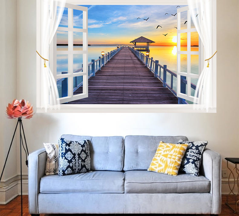 精选3d立体窗外风景假窗户仿真卧室客厅餐厅背景墙贴纸自粘壁画北极象