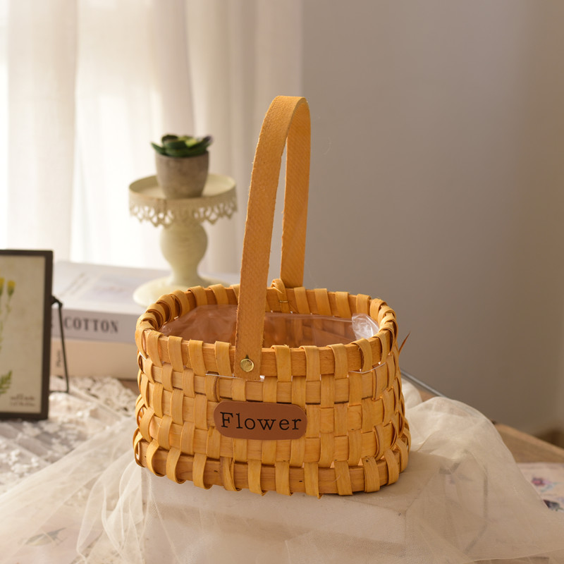 手工编织插花干花篮花瓶水果零食面包蔬菜姜蒜野餐手提篮竹编筐收纳篮
