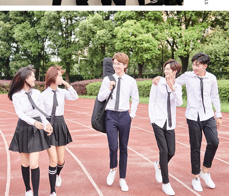 白色衬衫男长袖学院风打领带校园高中学生班服校服纯白衬衣加领带