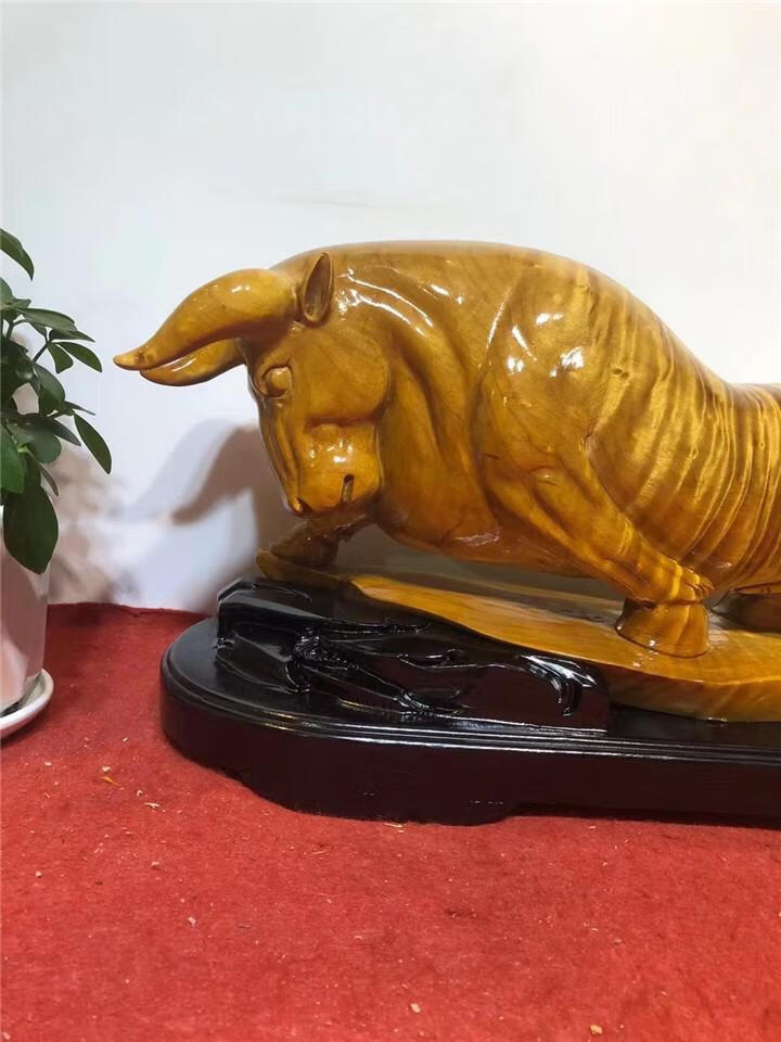 法莱居旗舰店金丝楠木黄牛生肖牛摆件天然满水波手工雕刻旺势神牛客厅