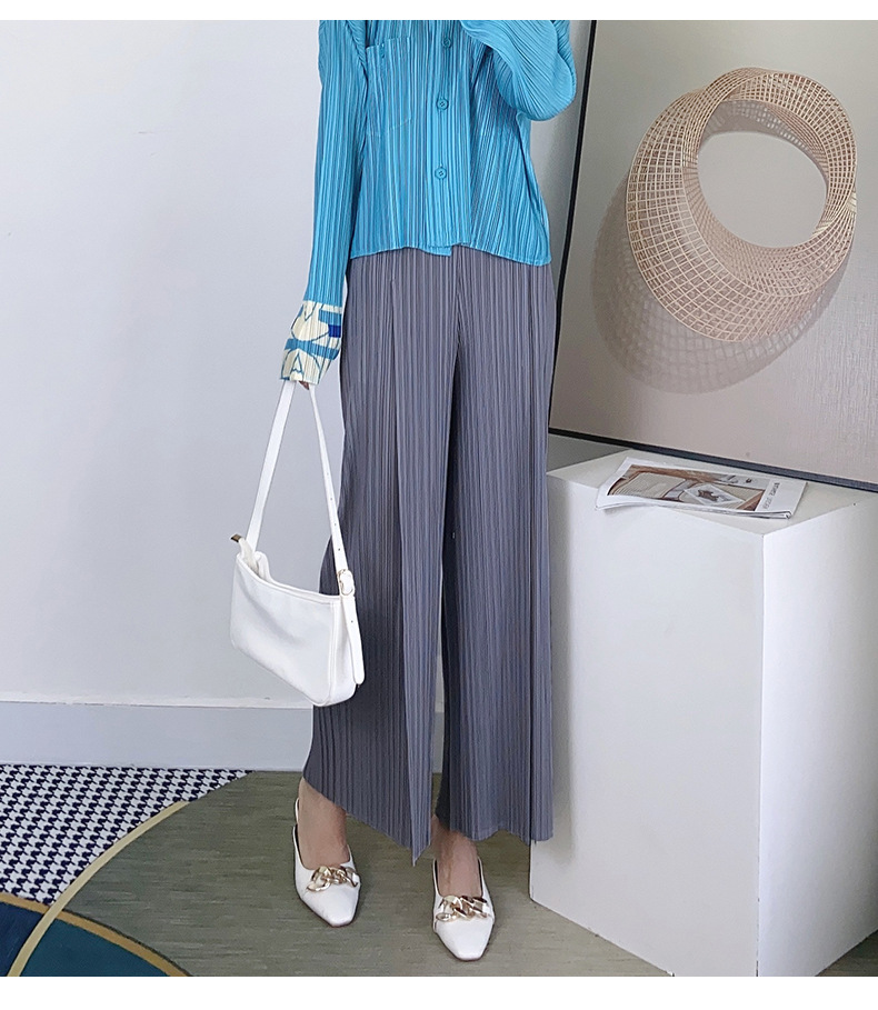 三宅一生褶皱阔腿裤女2021年秋季新款高腰垂感直筒裤宽松显瘦开叉休闲