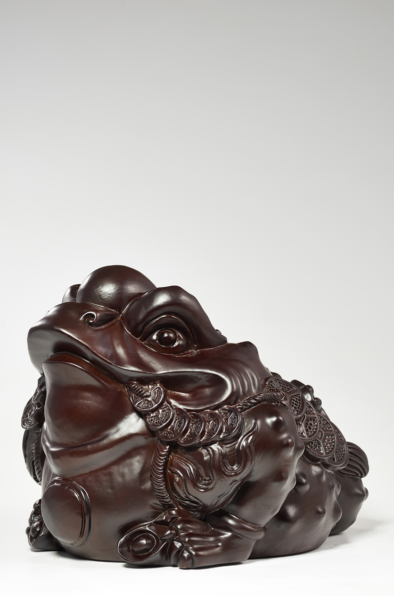 仕蕴黑檀木雕金蟾招财摆件家居办公室红木三足金蝉金蟾蜍实木质工艺品