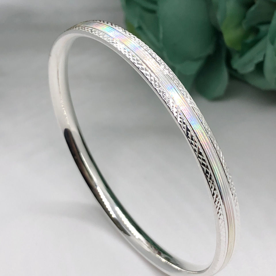 日日缘七彩拉丝足银手镯s999足银手镯女时尚手环 56#【图片 价格 品牌