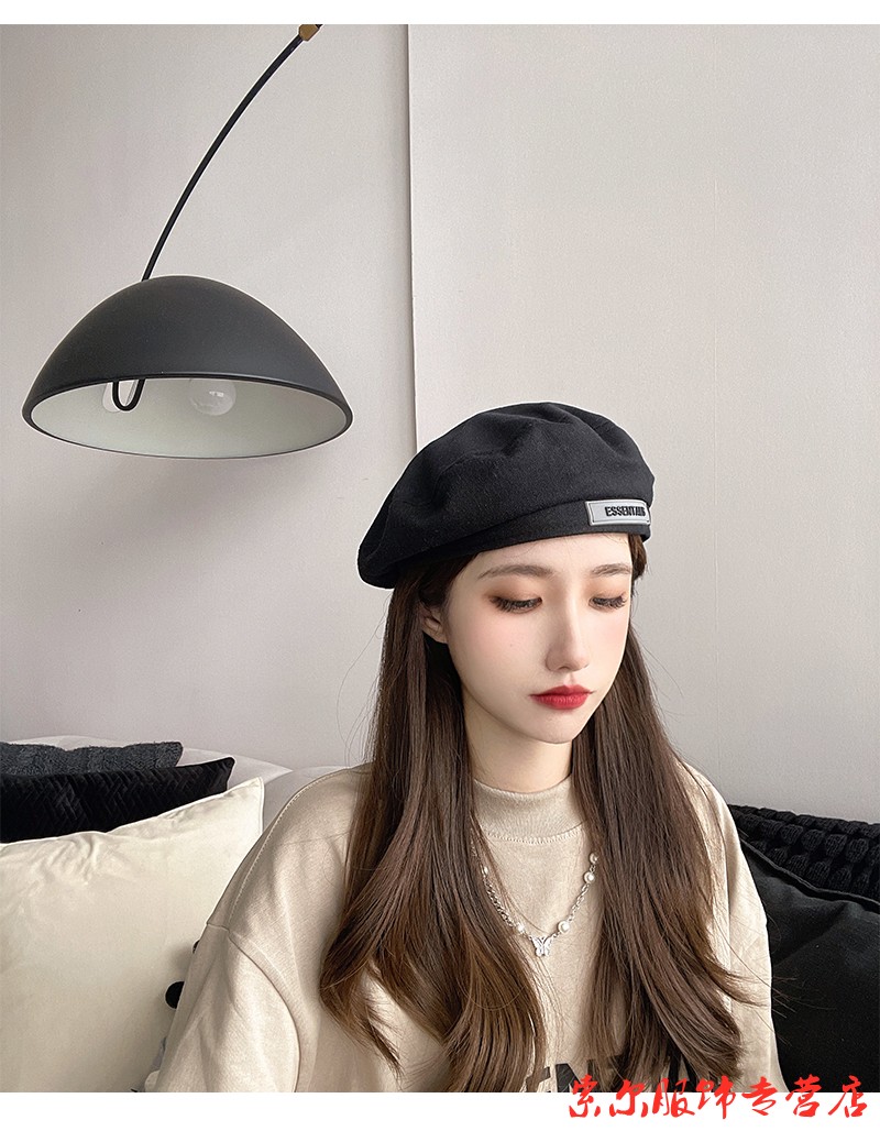 女生秋冬天戴的帽子潮流时尚好看黑色贝雷帽女秋冬贴布字母画家帽气