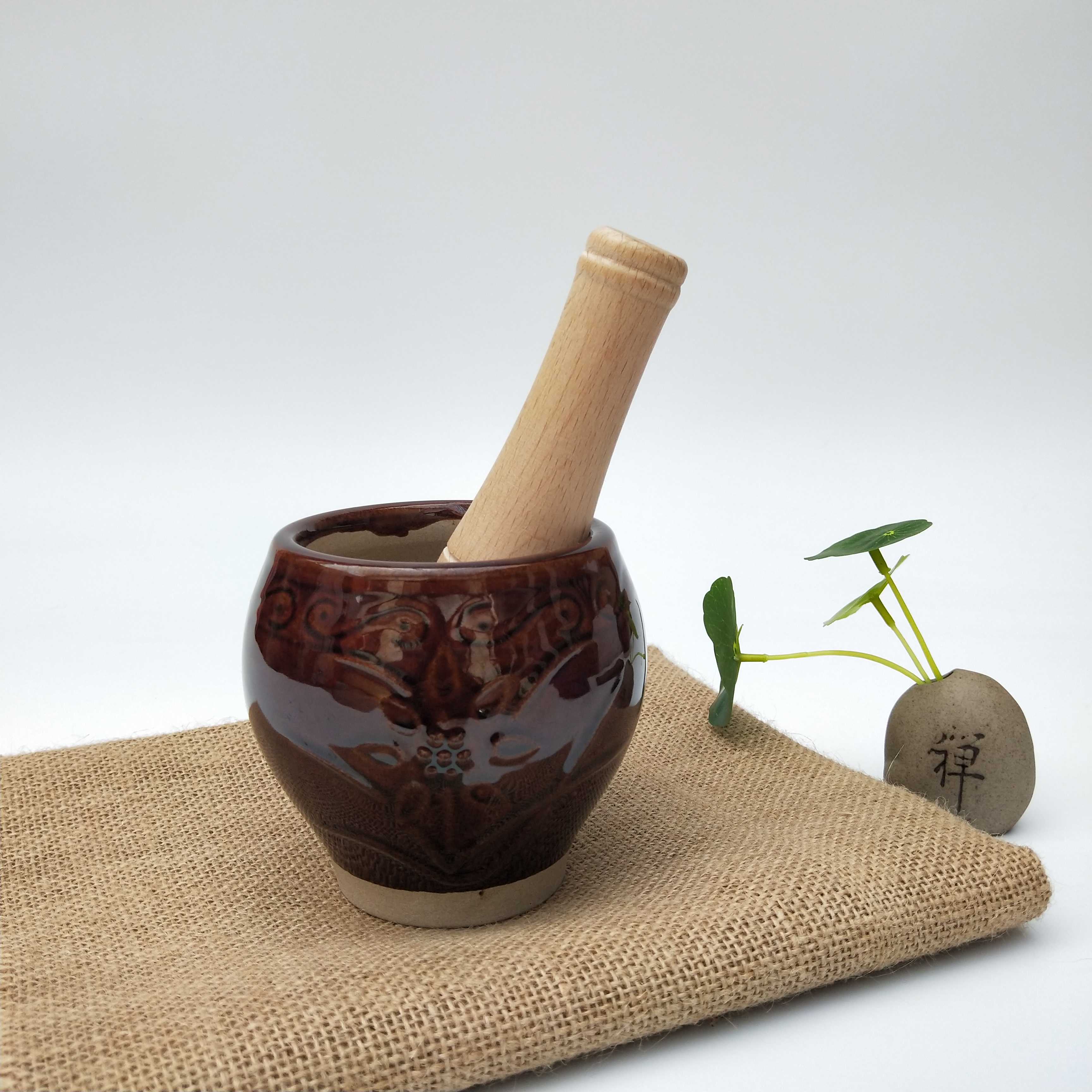 捣蒜器蒜缸陶瓷加厚蒜臼子家用石臼蒜蓉器厨房老式蒜臼研磨器蒜臼不带