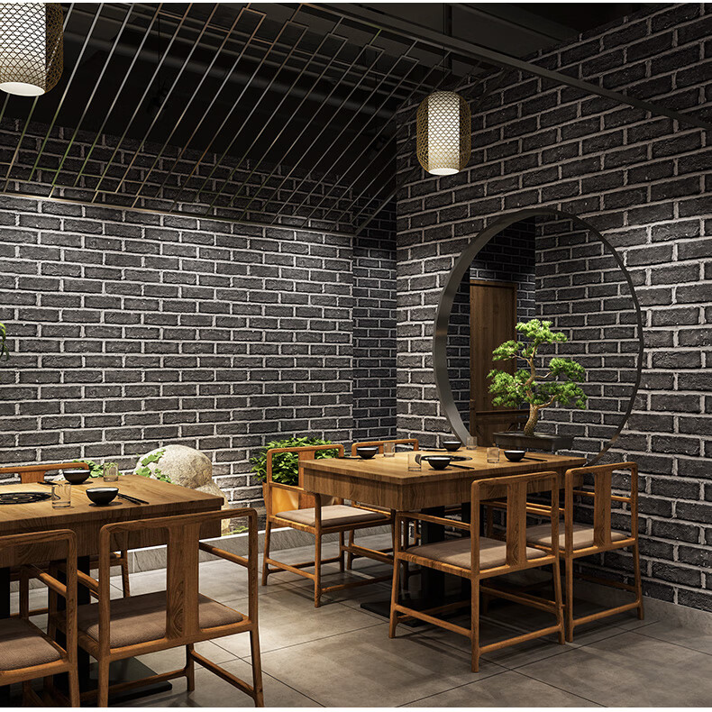 中式青砖砖块砖头仿砖复古砖纹墙纸餐厅饭店美发店仿古砖壁纸红砖
