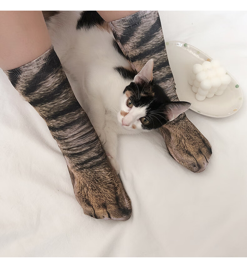 潮流网红袜子猫爪袜子成人猫脚袜3d打印动物日系猫jio袜子情侣袜仿真