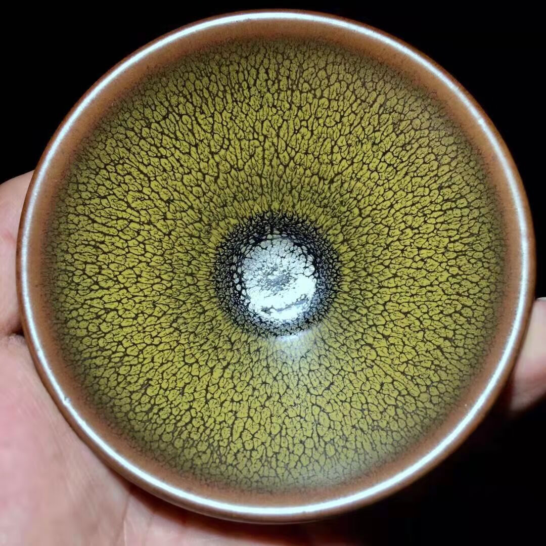 正宗建阳建窑大师纯手工烧制绿鹧鸪束口建盏主人杯茗品茶杯 绿鹧鸪束