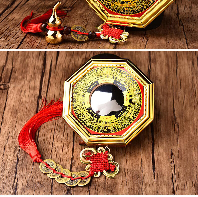 八卦镜招财凸镜家用门口挂件五帝钱铜葫芦凹九宫太极阴阳法器 大号-凸