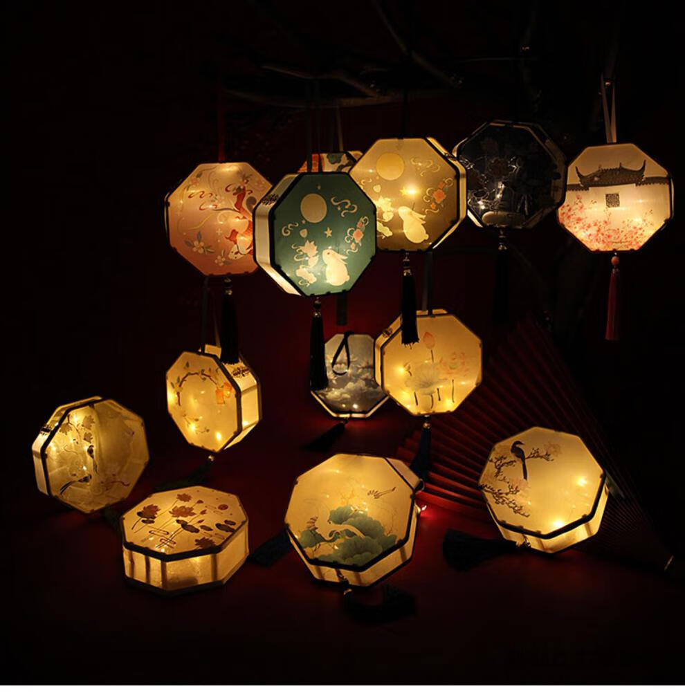 节灯笼 七夕节灯笼中国风复古手提花灯菱形汉服成品宫灯发光过年 o465