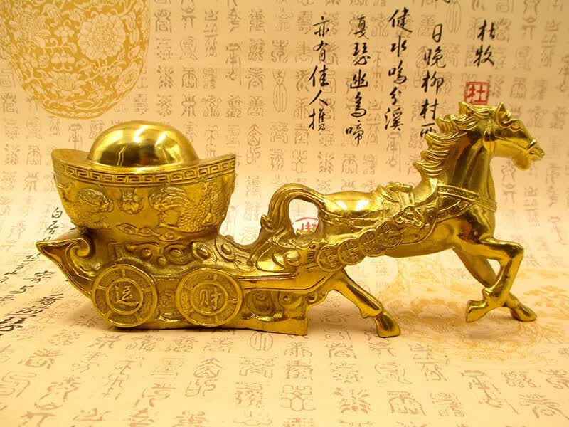 纯铜马拉元宝摆件马拉车工艺品马上发财有钱家居办公摆设 大号长42高