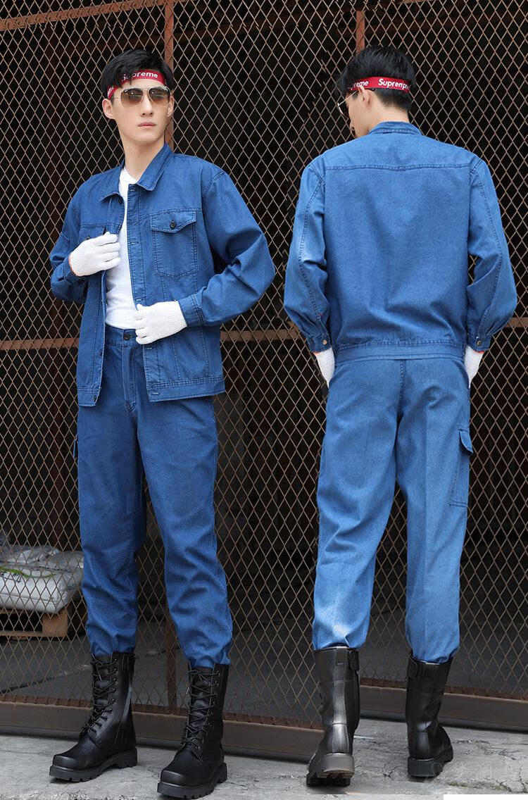 夏天烧焊工作服老保套装男夏季牛仔纯棉薄款溥焊工劳保服耐磨防烫长袖