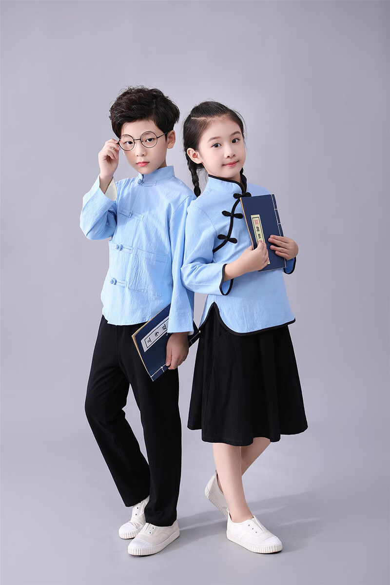 儿童民国风服装五四青年学生装中式唐装中山装男女合唱服装国学朗诵