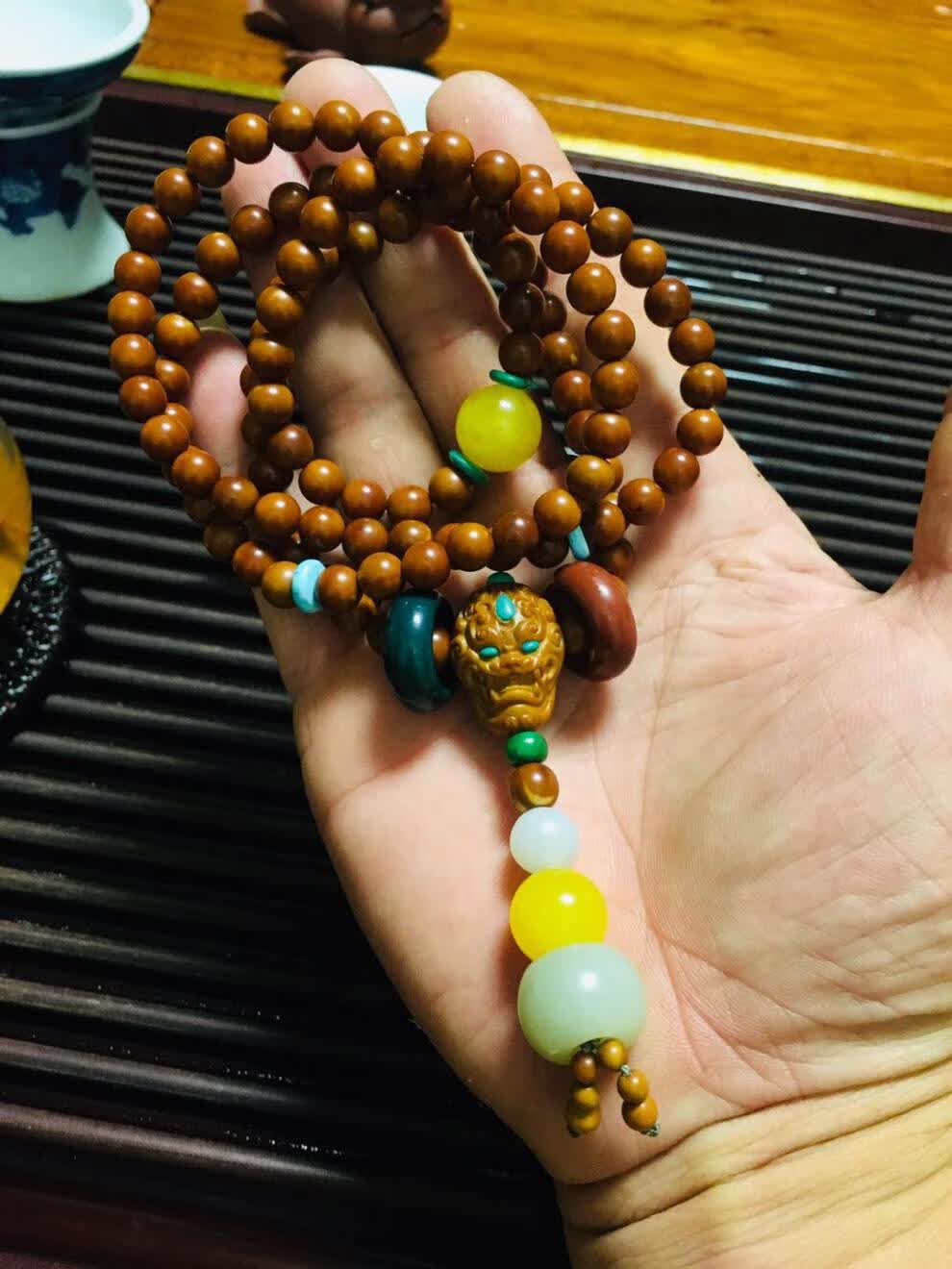 君恩阿拉善红绿灯跑环戒指108佛珠念珠手串跑圈松石蜜蜡南红 红绿灯