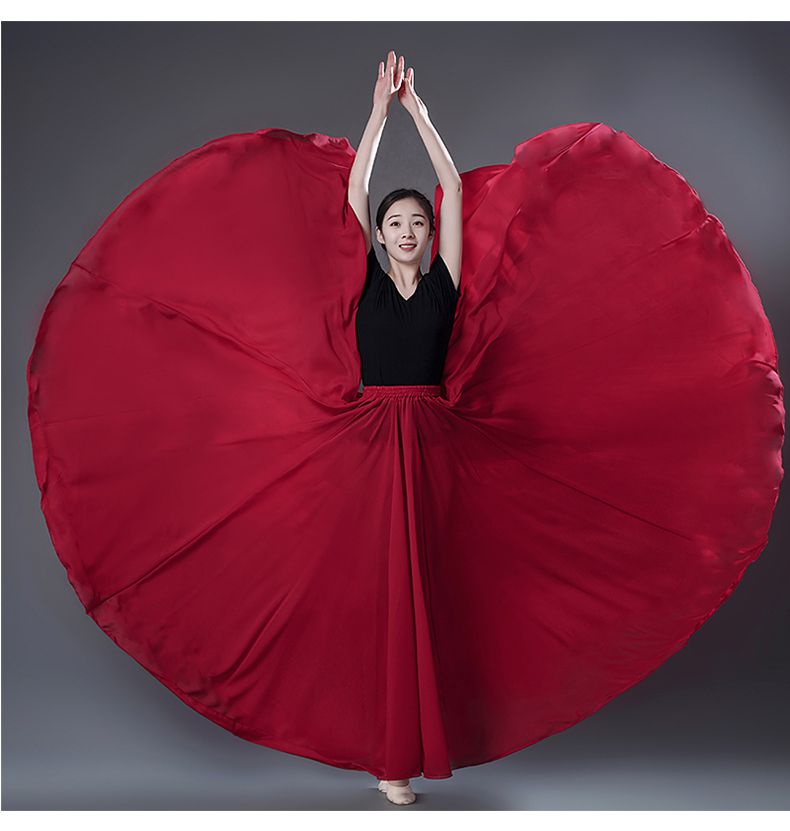 古典舞服装720度大摆舞蹈裙纱裙舞半身红色裙子大裙摆演出服黑色360度