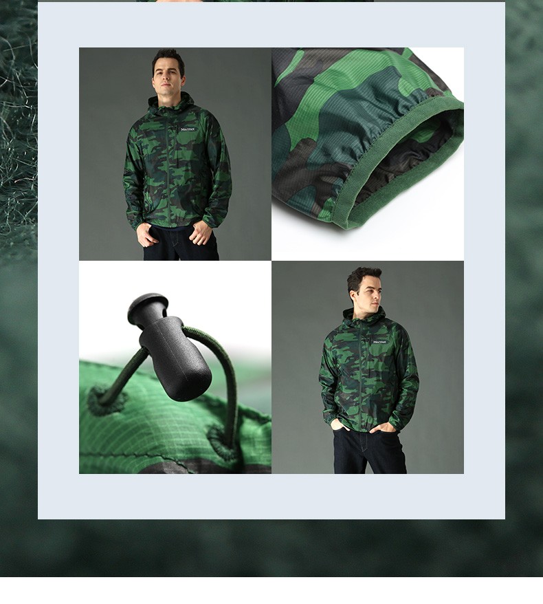 marmot土拨鼠男带帽迷彩神衣户外运动防风吸湿排汗透气夹克 4887营地