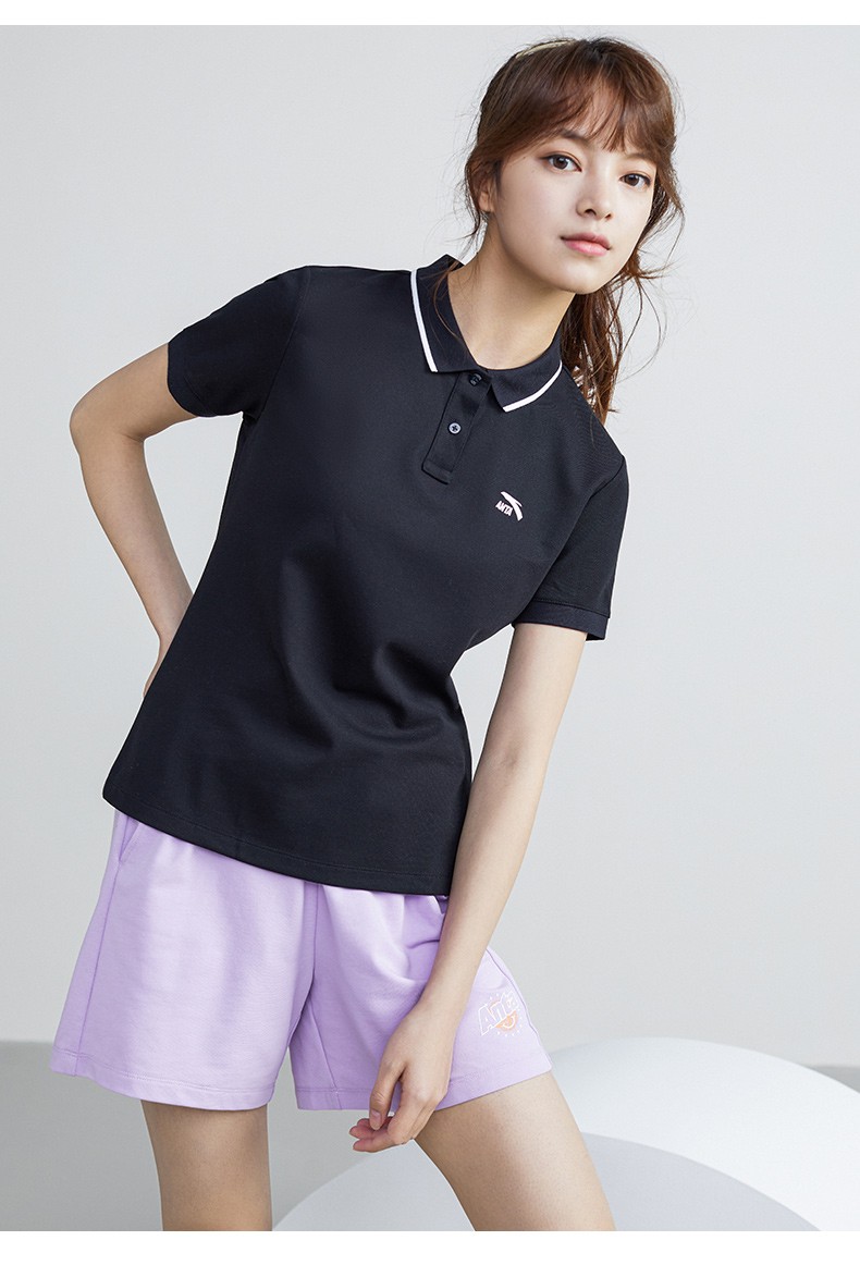 【商场同款】安踏短袖t恤女2022夏季新款polo衫纯色简约上衣宽松透气