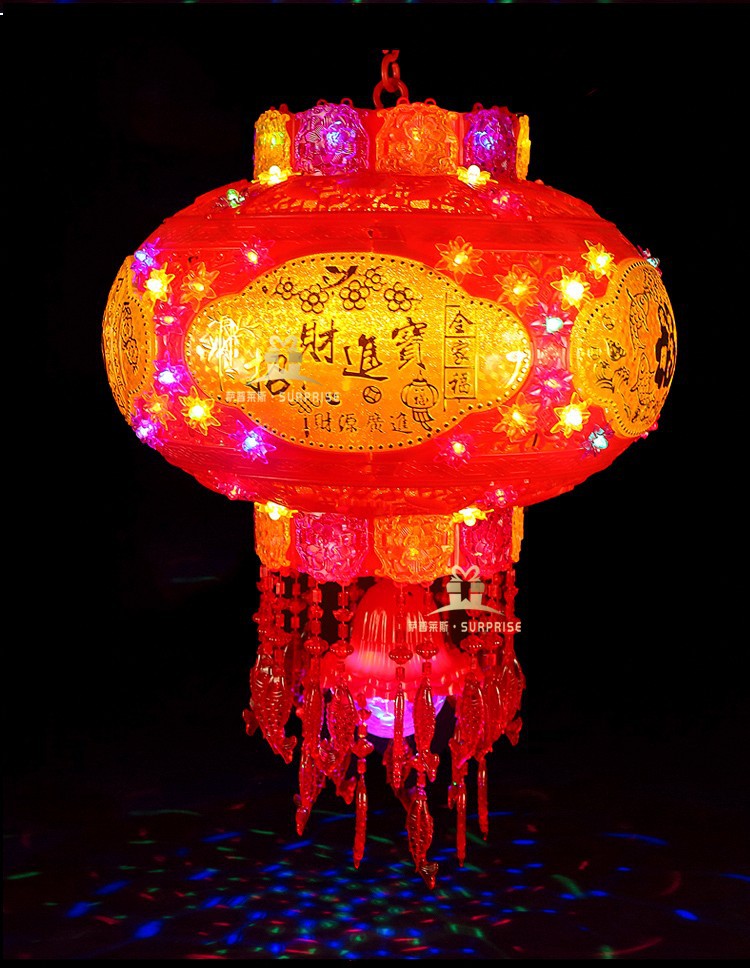 2020年七彩旋转led走马灯笼 水晶福字装饰灯阳台乔迁春节新年灯笼结婚