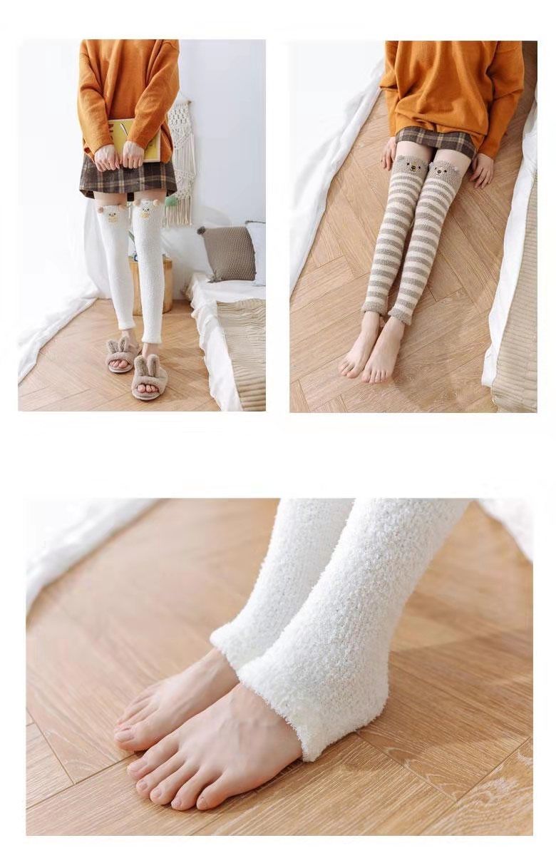 冬季保暖护膝袜套珊瑚绒成人加厚膝盖保暖套儿童爬行护腿套 熊猫袜套