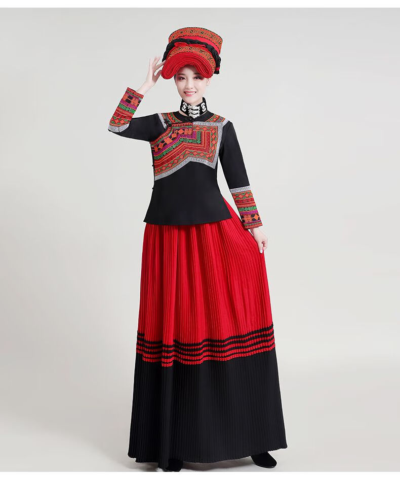 云南少数民族服装女民族风彝族彝女舞蹈演出服冬季衣服大凉山头shi