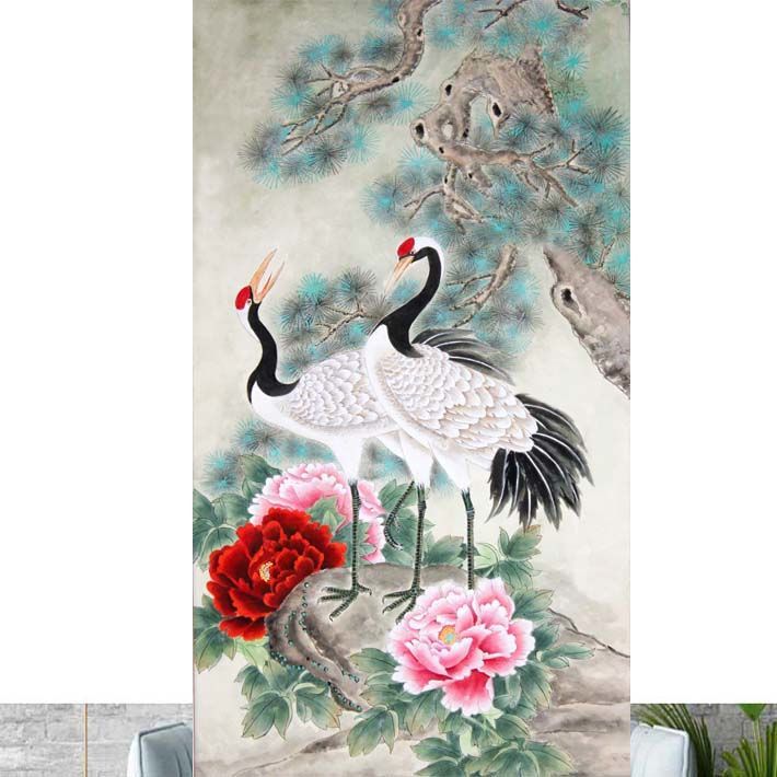 动物图仙鹤松鹤图松鹤延年松鹤长青松龄鹤寿旭日东升国画108 背胶自粘