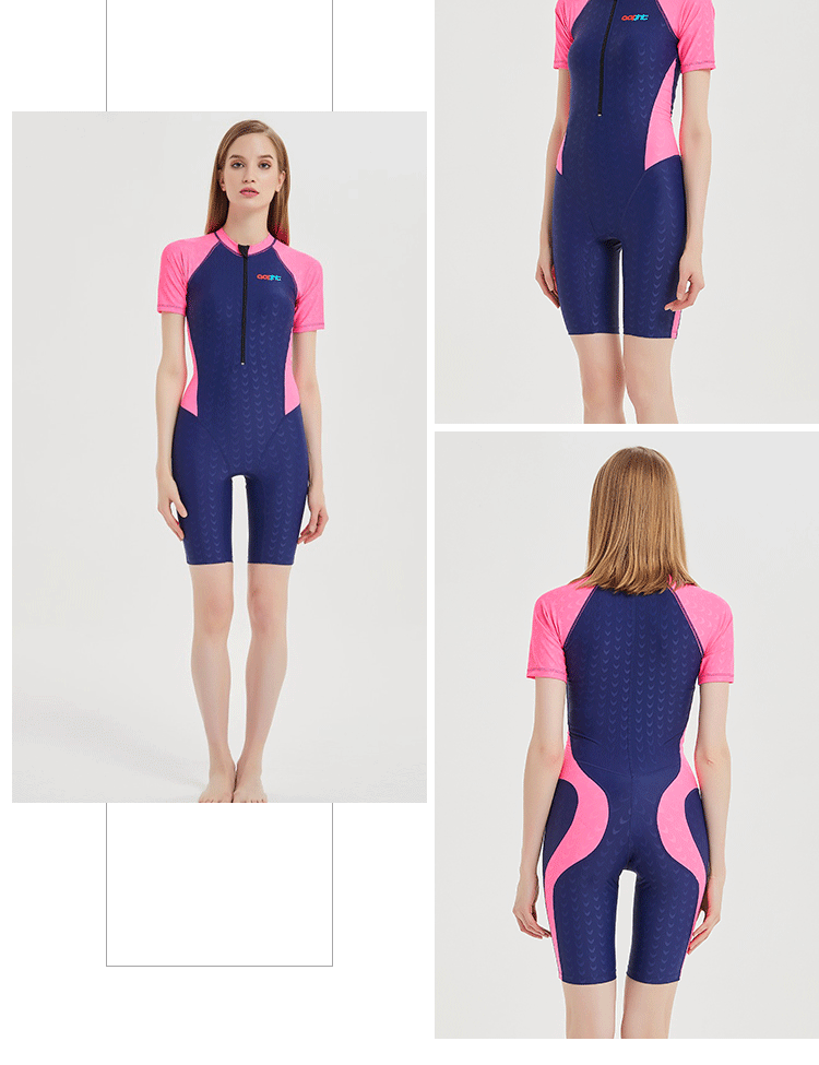 鲨鱼皮泳衣2022新款仿鲨鱼皮连体泳衣女短袖带胸垫速干保守显瘦学生