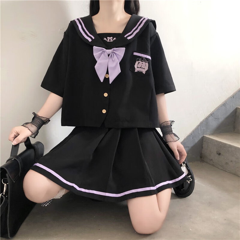 jk制服全套原创个性刺绣海军领蝴蝶结jk制服套装夏装水手服百褶裙全套