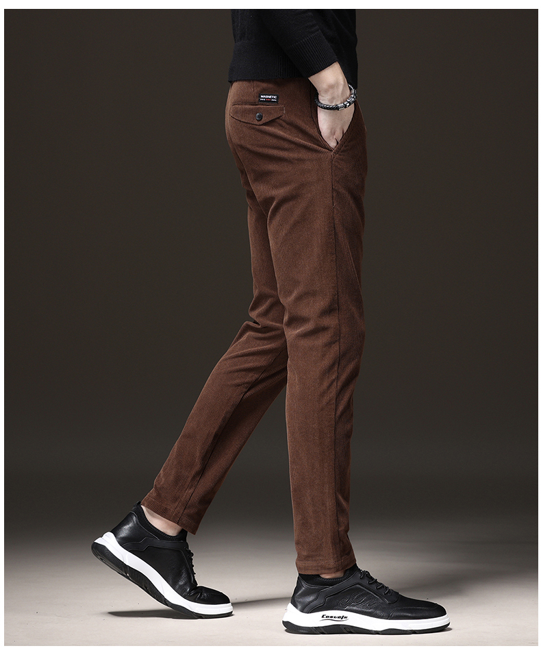 皮尔卡丹轻奢品牌男装细条绒灯芯绒男裤秋季直筒修身商务百搭休闲裤土