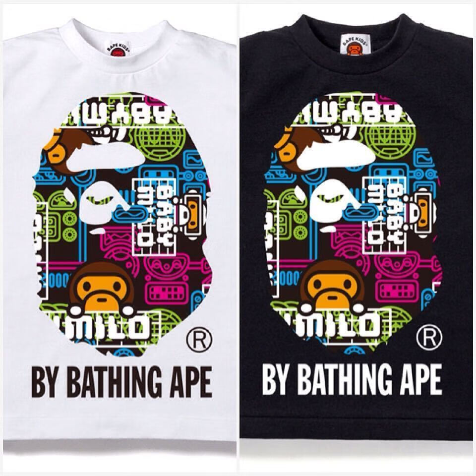 潮牌aapeins日系潮牌猿人头短袖涂鸦卡通嘻哈男女宝宝同款宽松t恤亲子