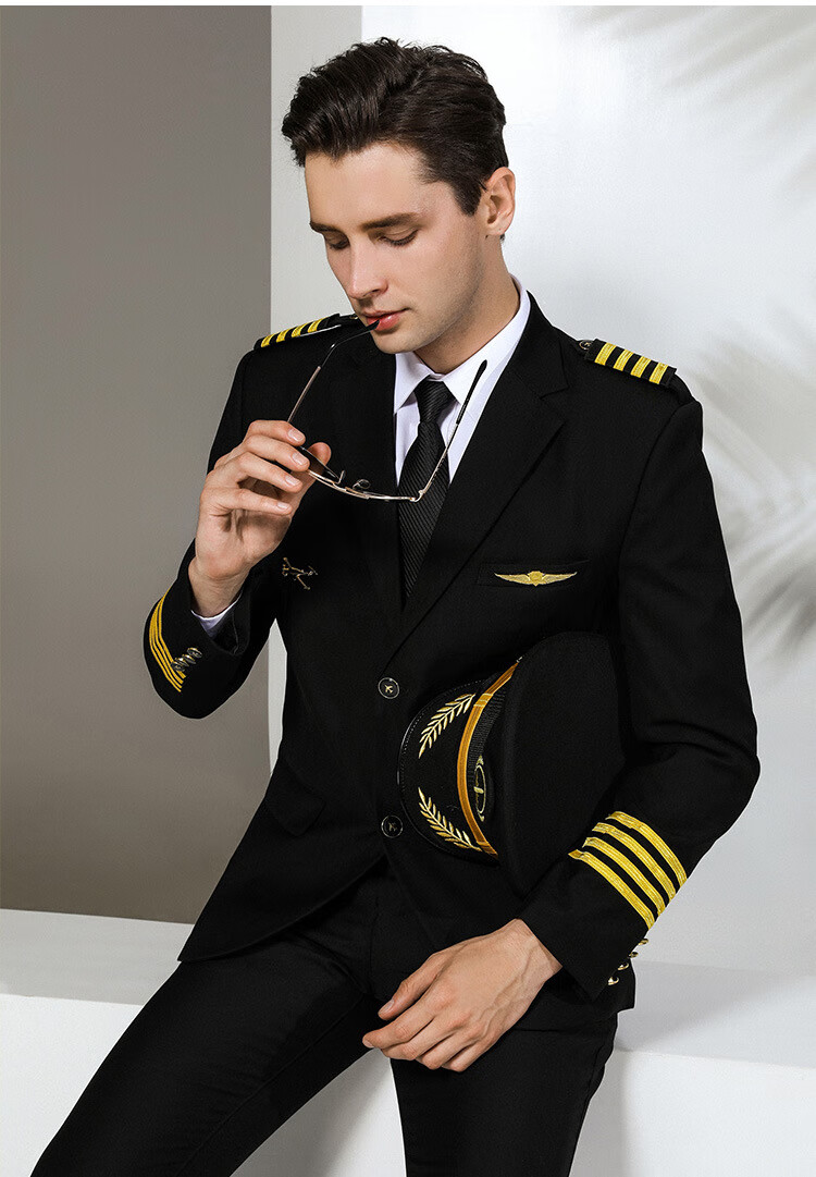 天彩绣 机长飞行员航空服空少制服外套男飞行员服装西装演出服海军