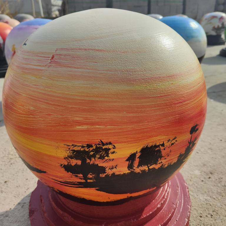 路障彩绘石球 学校公园广场停车场户外彩绘涂鸦花岗岩挡车石球路障石