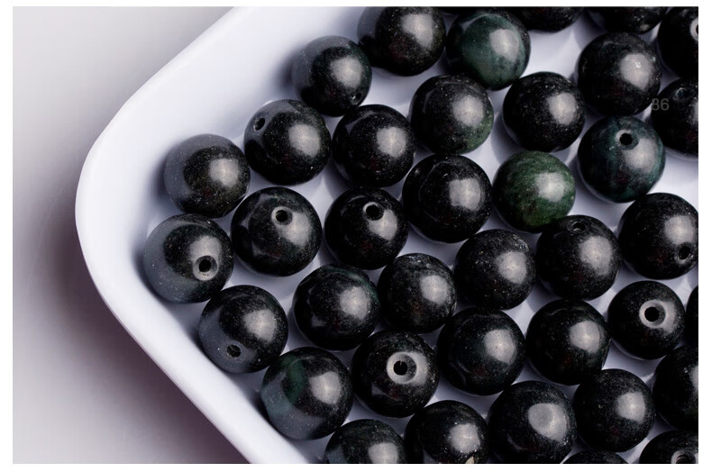 鲤梨 天然墨玉蛇纹石玉散珠 单颗圆珠黑玉配珠陨石珠子单颗散珠子串珠