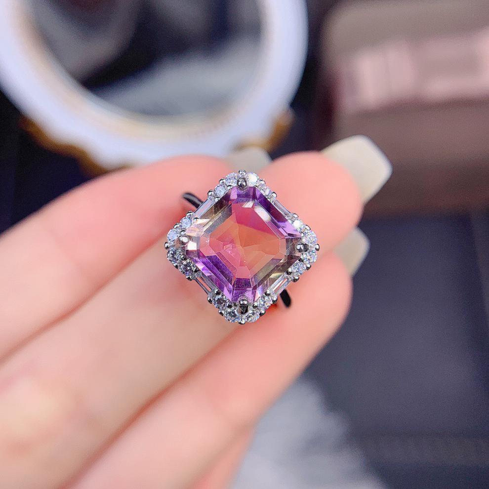 炫熙紫黄晶戒指女轻奢日韩时尚s925镀18镶嵌支持检测活口