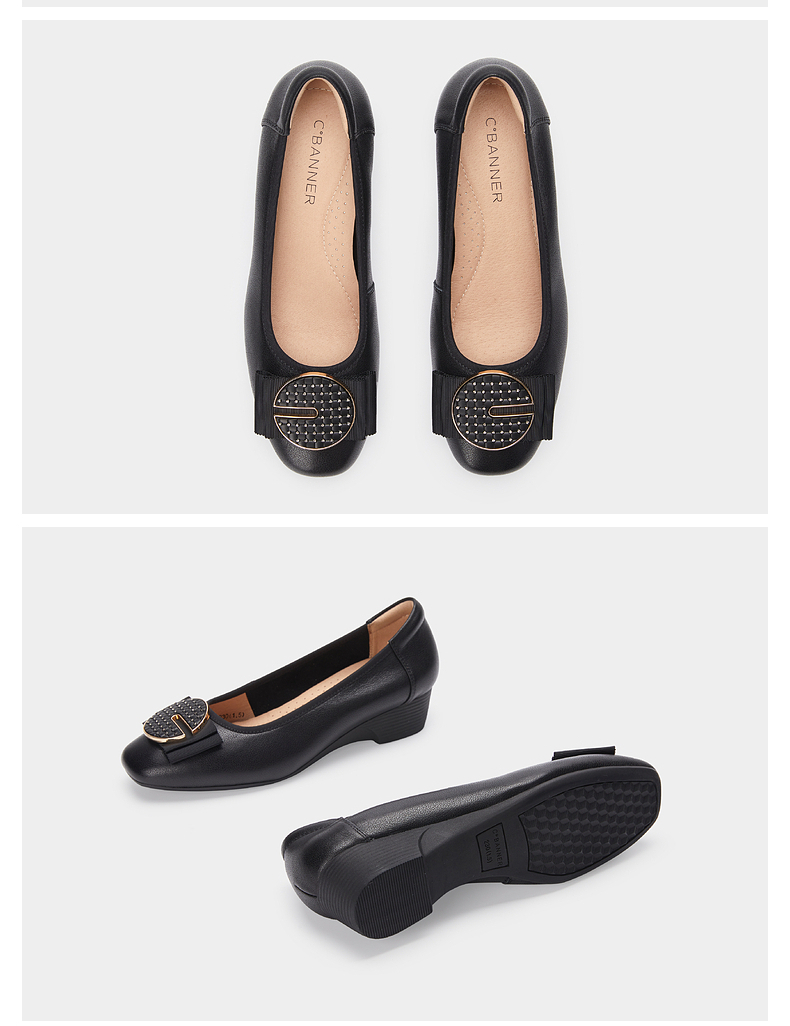 千百度女鞋2022春季新款单鞋优雅甜美气质坡跟单鞋通勤鞋约会鞋米色34