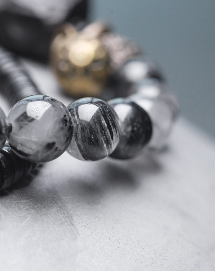 兰历&专柜个性民族风黑发晶手链男 手工肌理移动木珠饰品 潮人手串