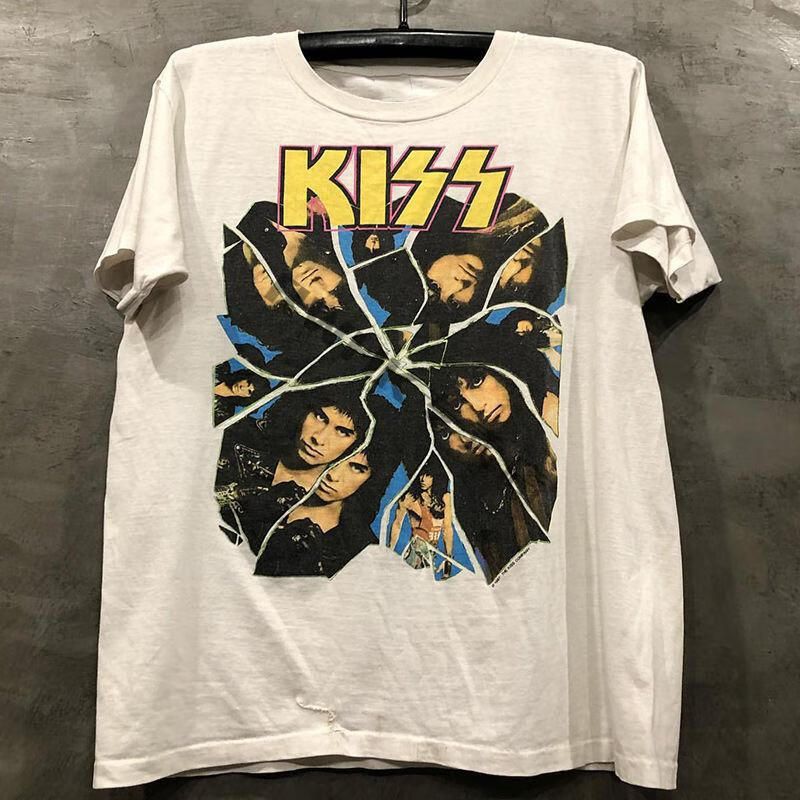 kiss摇滚乐队vintage人像复古短袖美式高街休闲质感男女宽松t恤潮