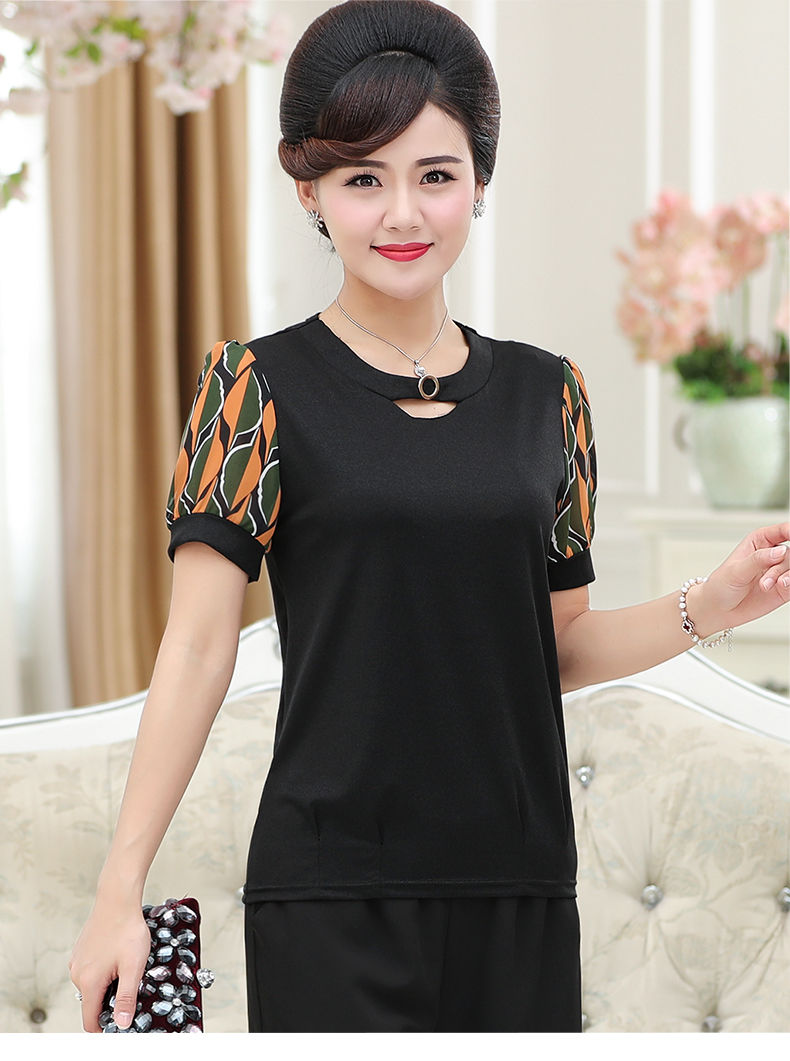 铖内昕中年女夏装短袖t恤40-50岁妈妈装夏季短款上衣中老年女装时尚