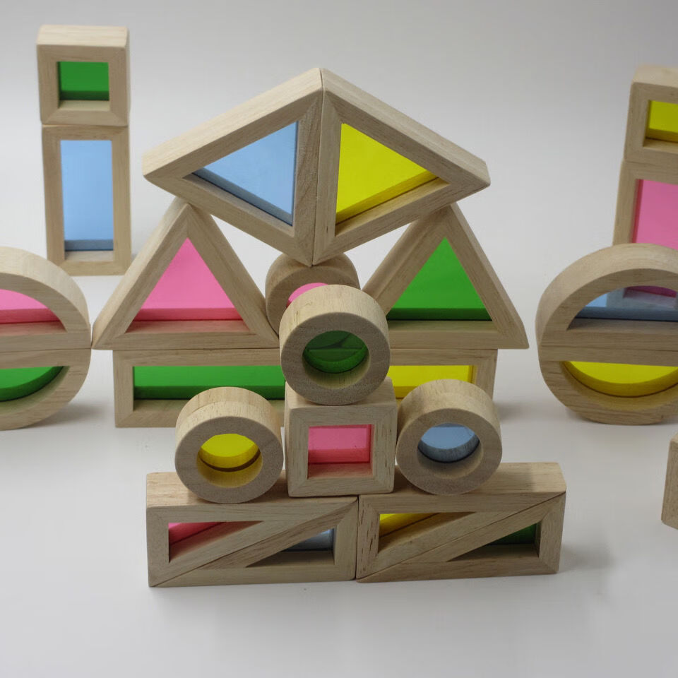 林中鸟彩色透光积木蒙氏早教幼儿园玩具礼物彩虹透光积木24片