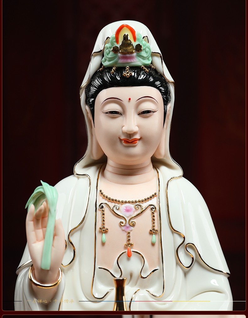 威艾斯vs坐莲彩色西方三圣佛像摆件观音大势至菩萨坐像阿弥陀佛陶瓷