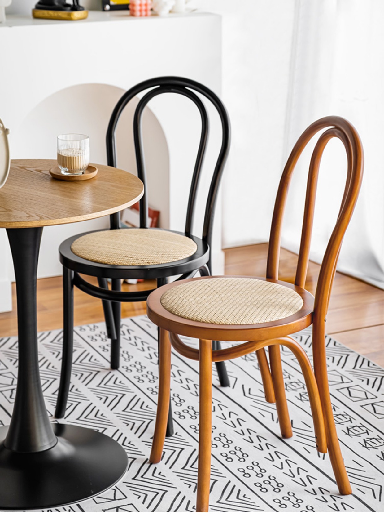 thonet椅美式法式复古索耐特椅子北欧设计师家用中古藤编实木餐椅