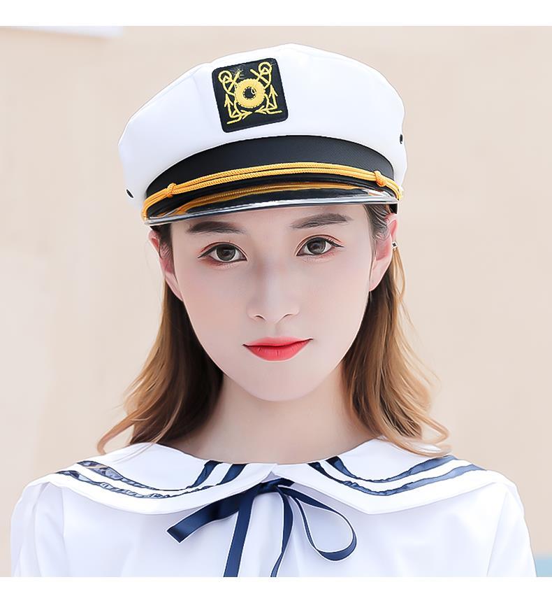 报童帽海军帽通用夏子宝宝演出制服黑白色三角标儿童水手船长贝雷帽